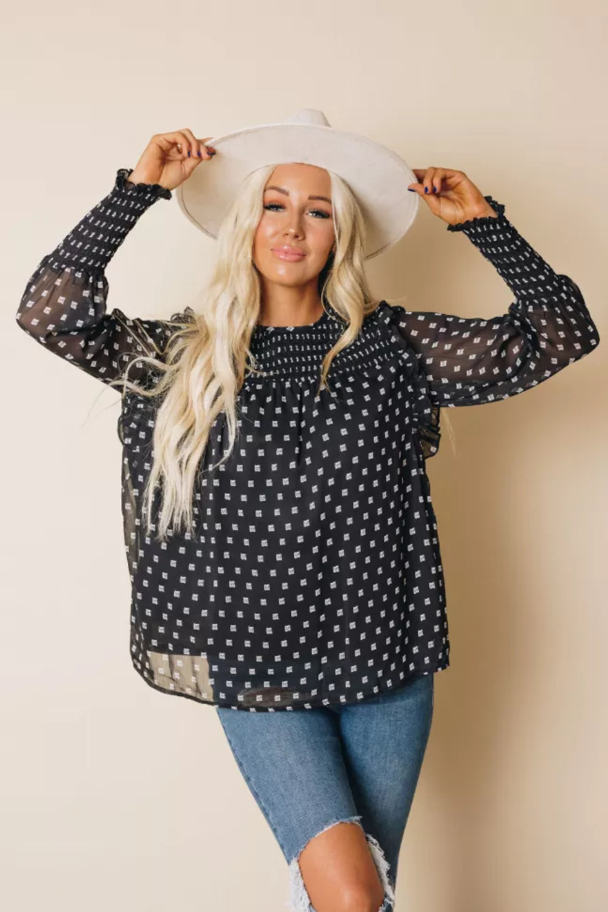 Stoddard Polka Dot Ruffle Trim Blouse