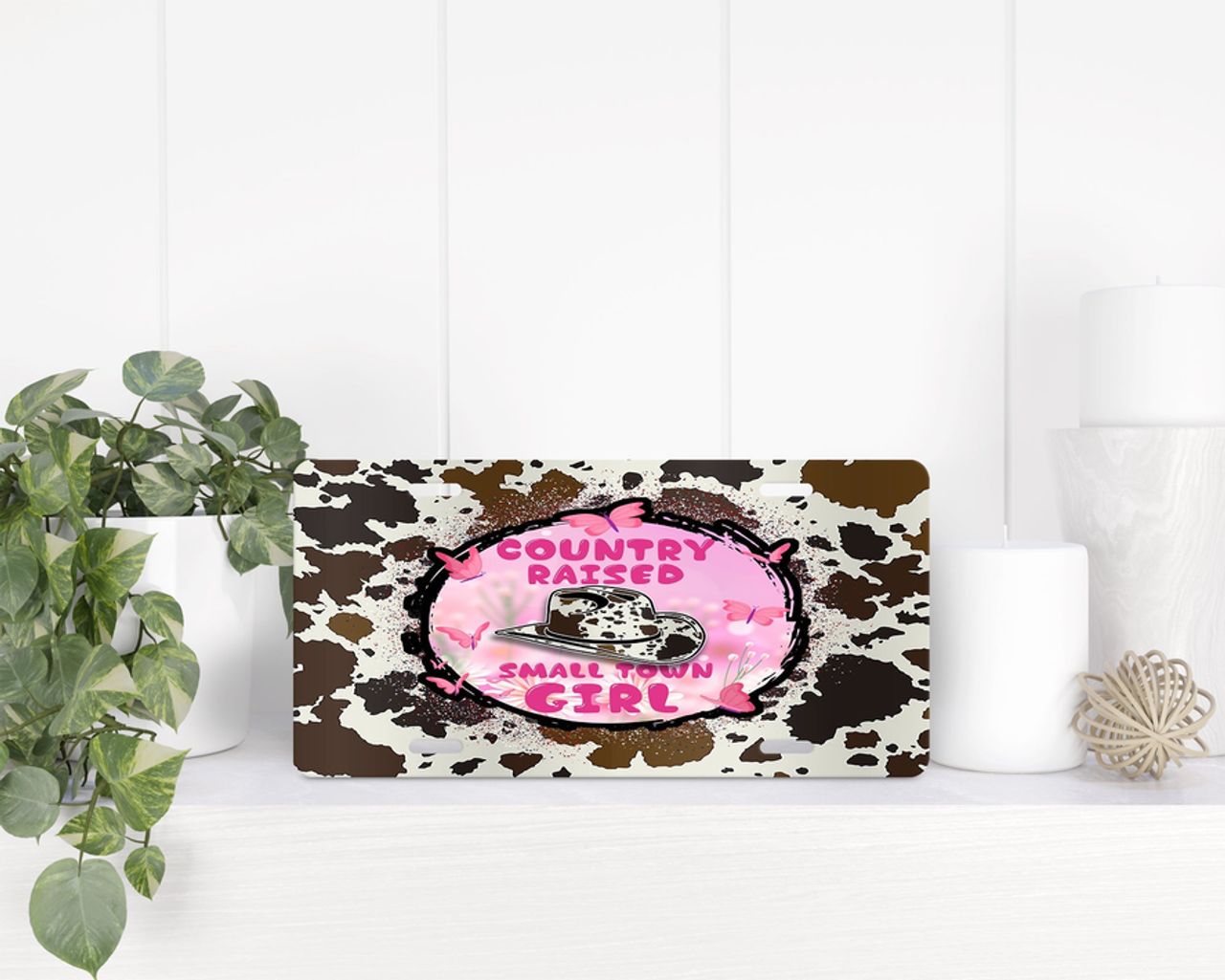 Country Raised Cow Print|License Plate