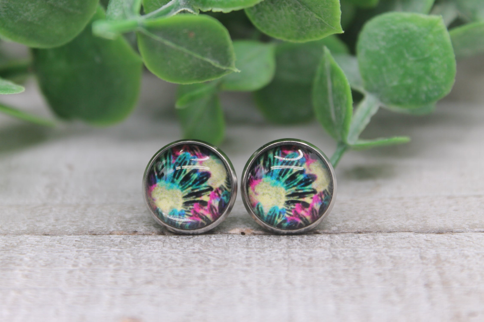 Neon Daisy  Glass Stud Earrings