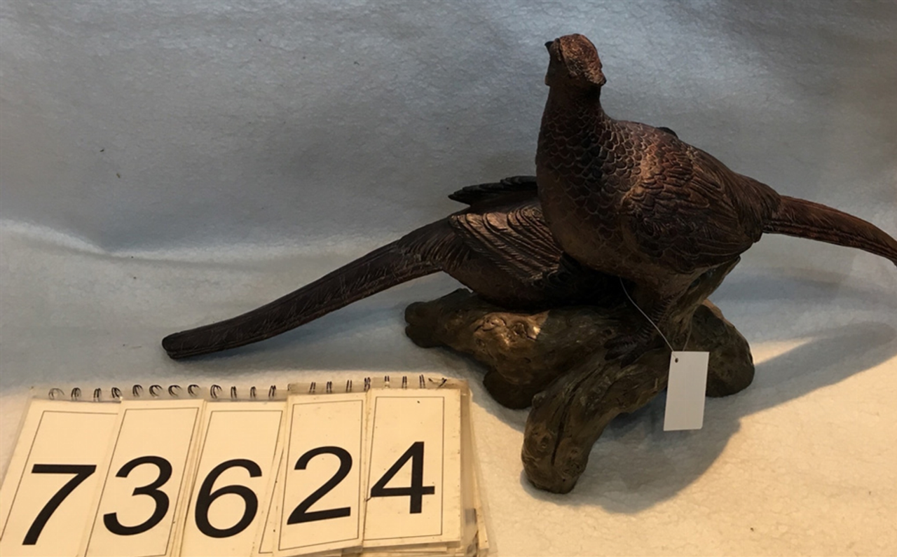 Pheasants on Wood 12.5"H Resin
