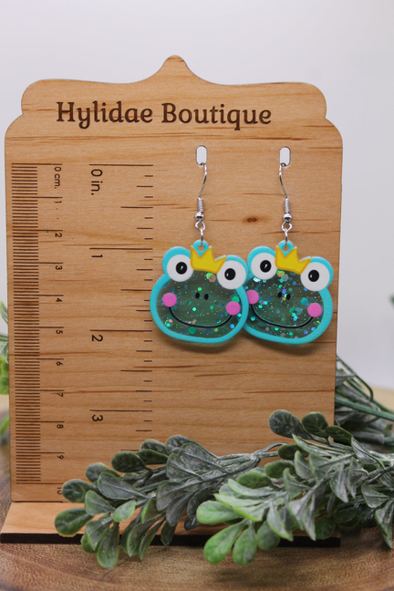 Confetti Frog Prince || Acrylic Dangle Earrings || Hypoallergenic