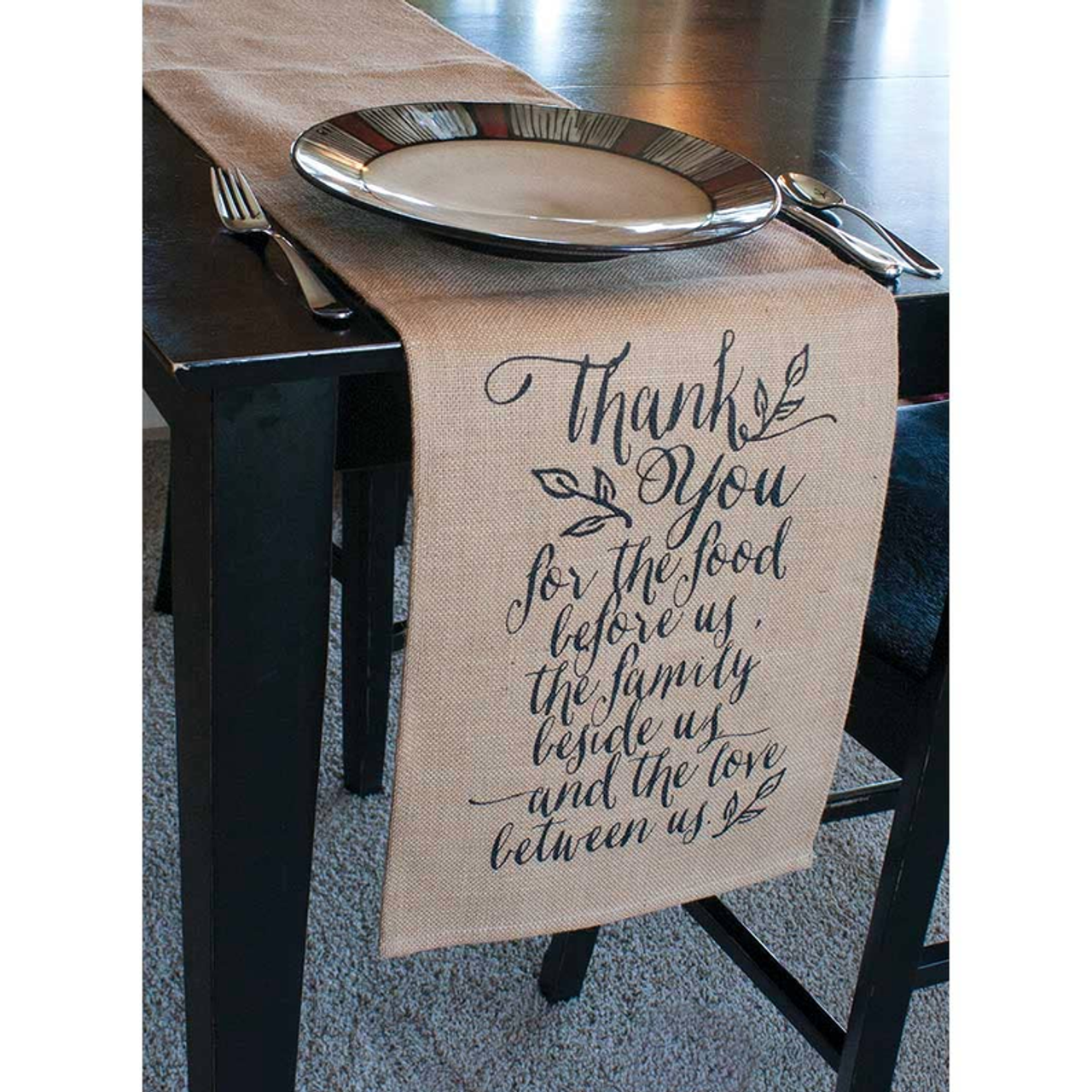Table Runner Thank You Jute