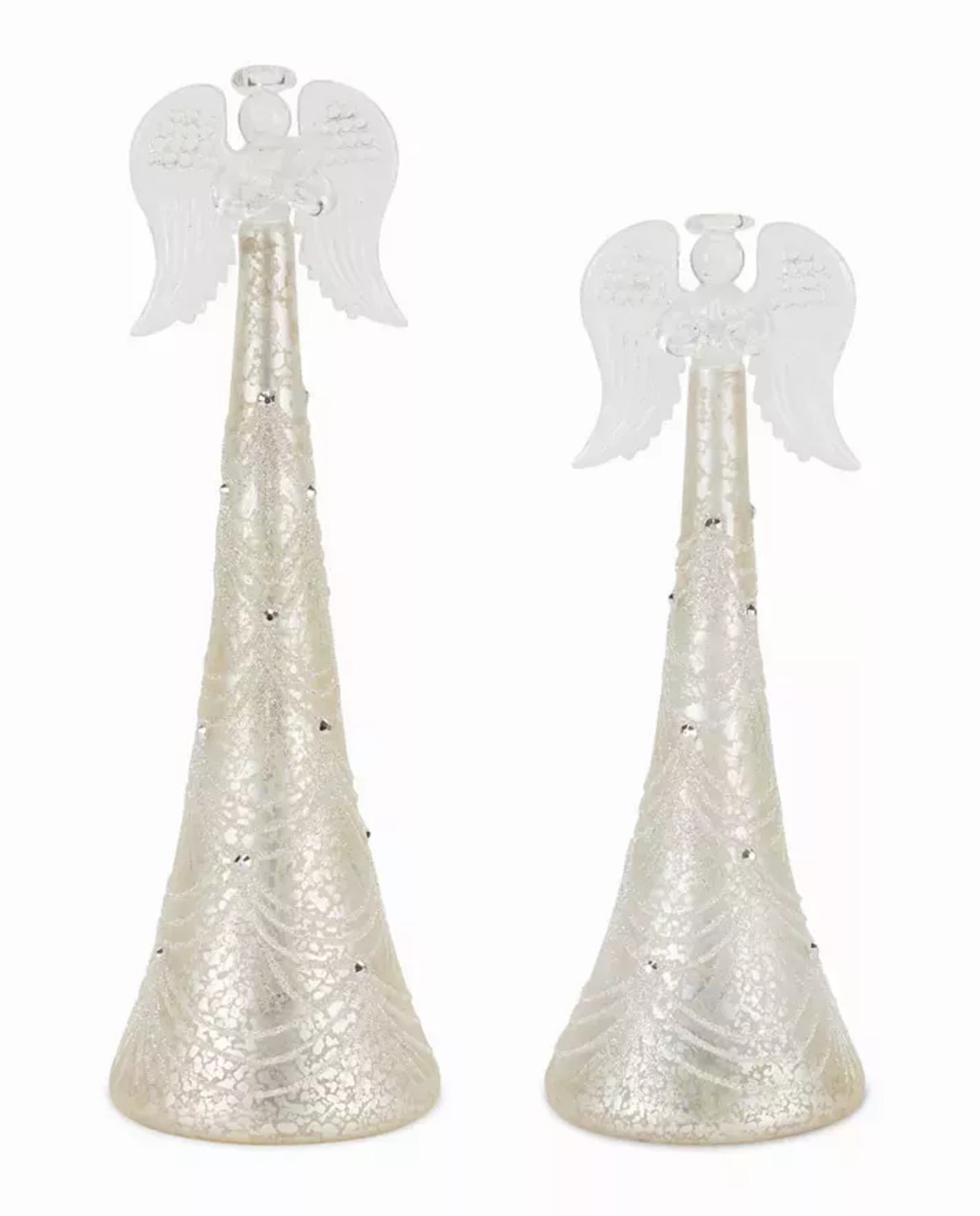 LED Angel (Set of 2) 9.5"H, 11"H Glass 6 Hr Timer 3 AAA Batteries, Not Included