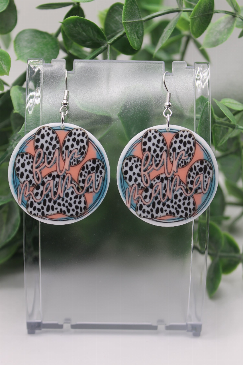 Fur Mama Leopard Paw Print || Acrylic Dangle Earrings || Hypoallergenic