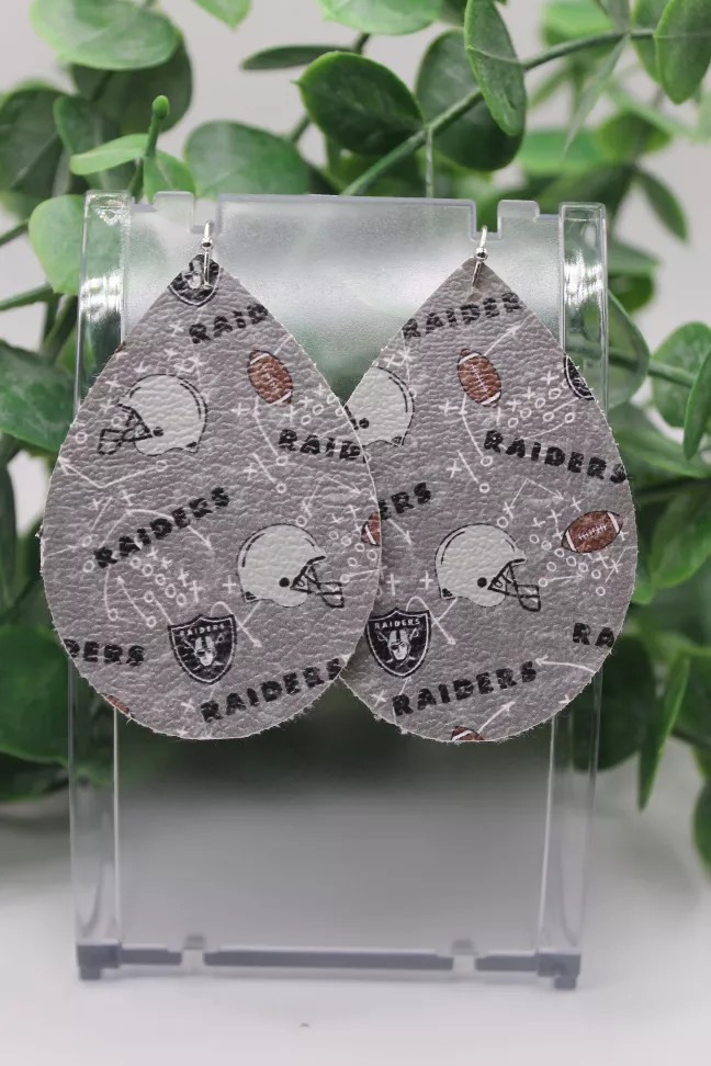 Raiders Football || Teardrop Faux Leather Earrings || Hypoallergenic
