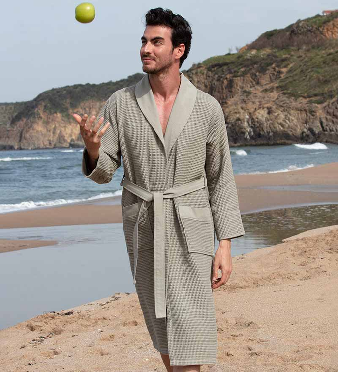 Men's Luxury Long Waffle Bathrobe - BC-RWP112M-FGRY-L47