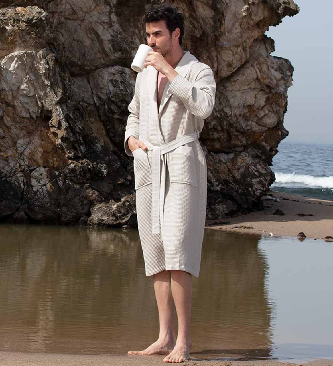 Men's Luxury Long Waffle Bathrobe - BC-RWP112M-BG-XL19