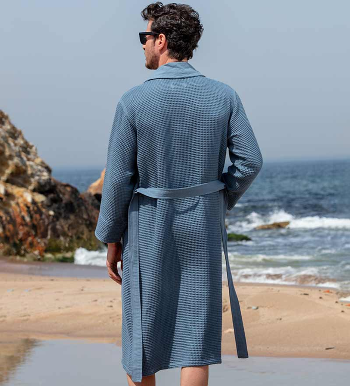 Men's Luxury Long Waffle Bathrobe - BC-RWP112M-INBL-M37