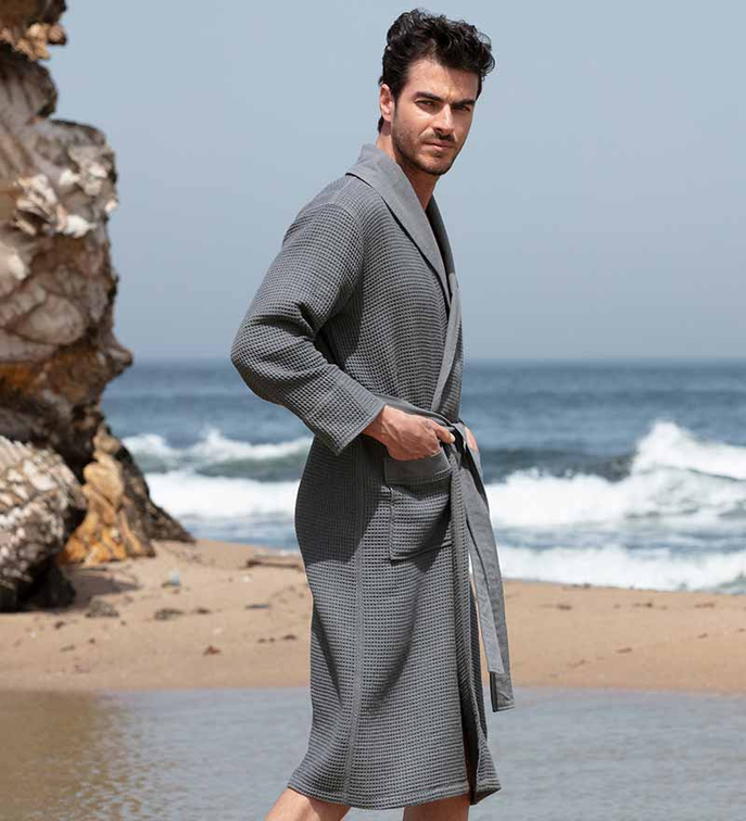 Men's Luxury Long Waffle Bathrobe - BC-RWP112M-CHA-S5