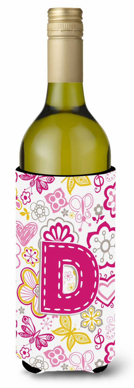 Monogram Letter Flowers and Butterflies Wine Bottle Hugger - CJ2005-DLITERK