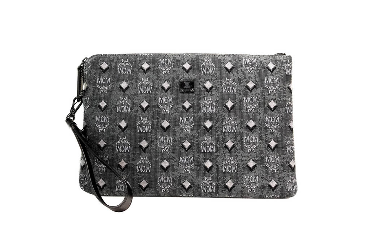 MCM Veritas Medium Dark Grey Denim Monogram Clutch Pouch MCM Veritas Medium Dark Grey Denim Monogram Clutch Pouch