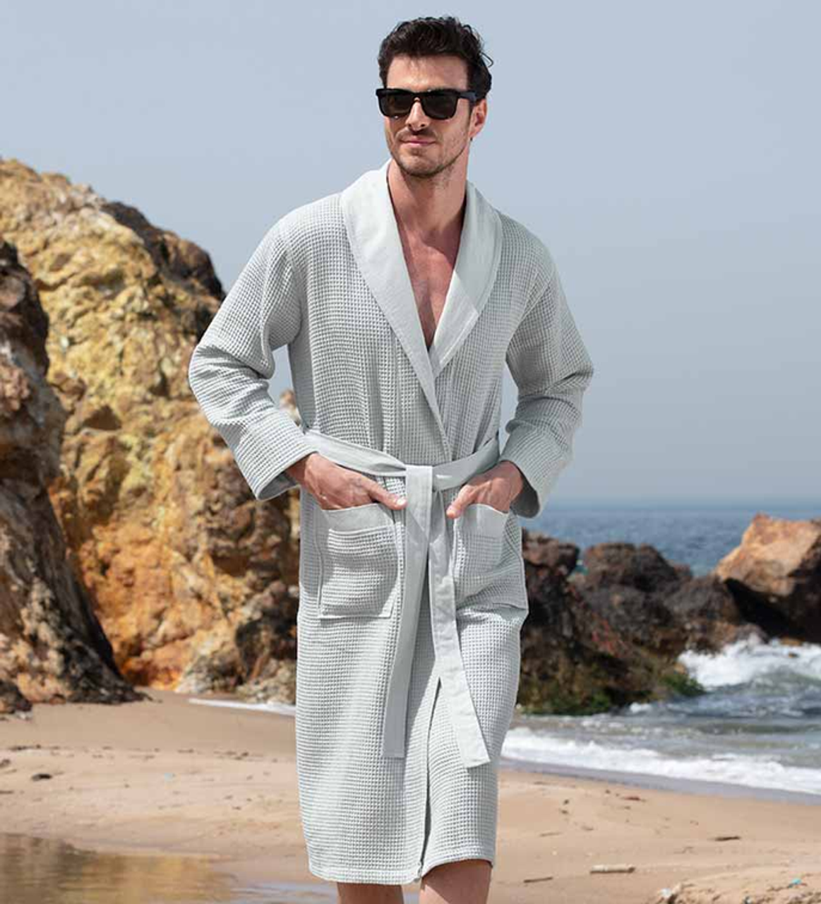 Men's Luxury Long Waffle Bathrobe - BC-RWP112M-BGRY-XXL57