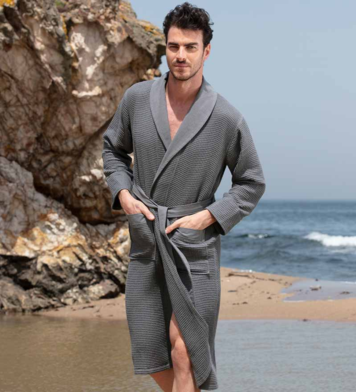 Men's Luxury Long Waffle Bathrobe - BC-RWP112M-CHA-XL64