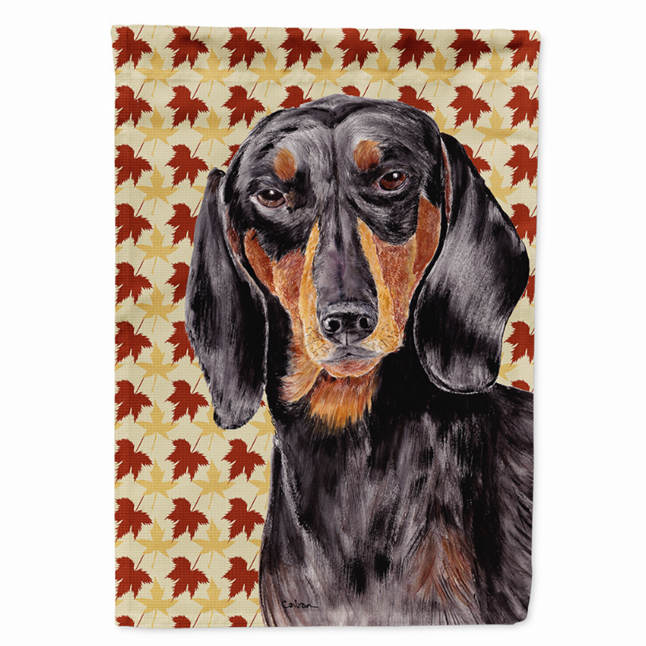 Dachshund Fall Leaves Portrait Flag Canvas House Size