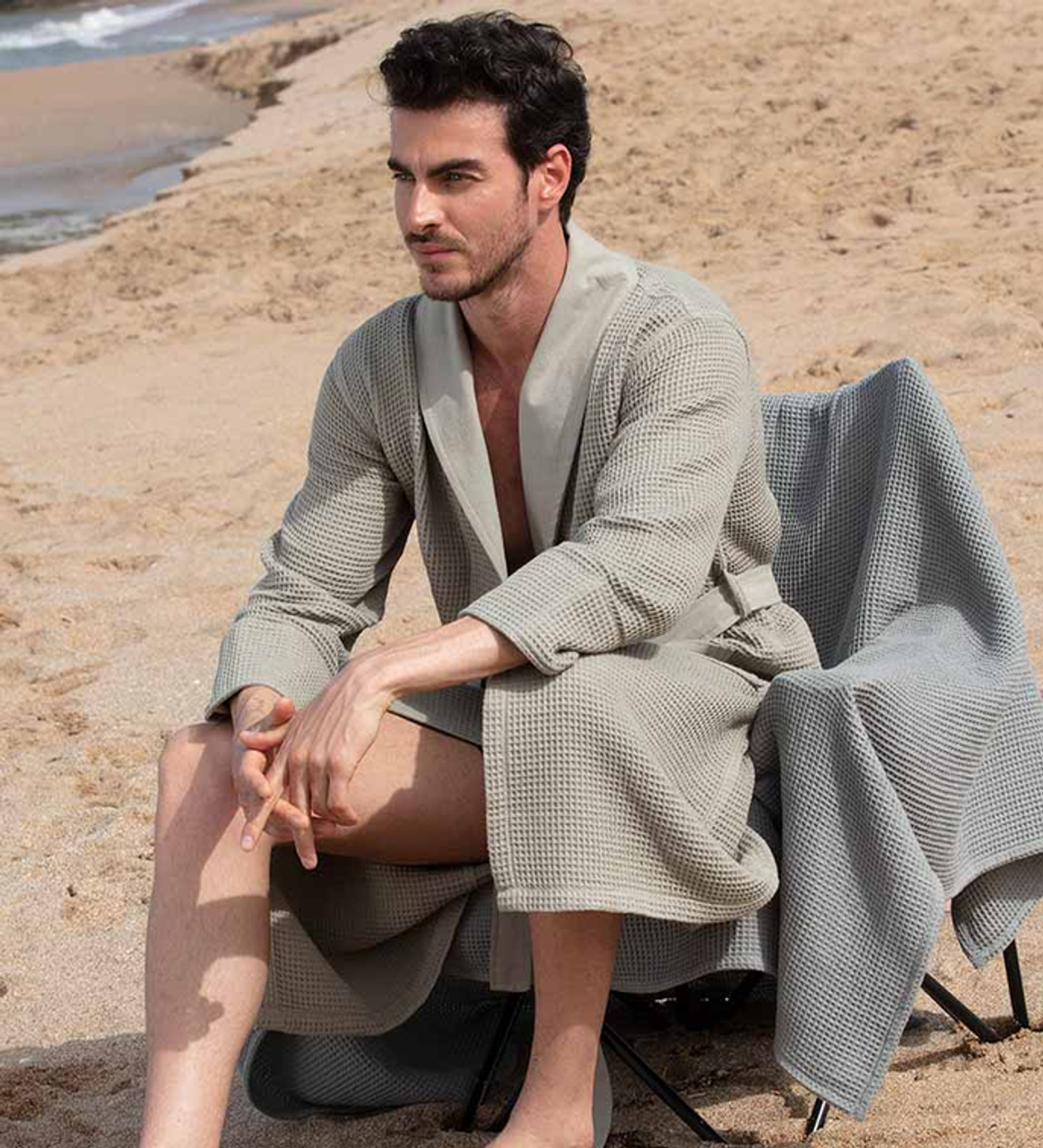 Men's Luxury Long Waffle Bathrobe - BC-RWP112M-FGRY-XXL49