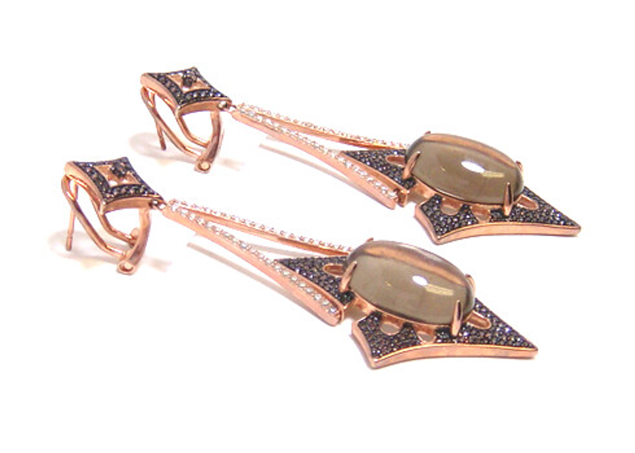 Smoky Topaz Drop Dangle Earrings, 925 Sterling Silver, Rose Gold Embraced
