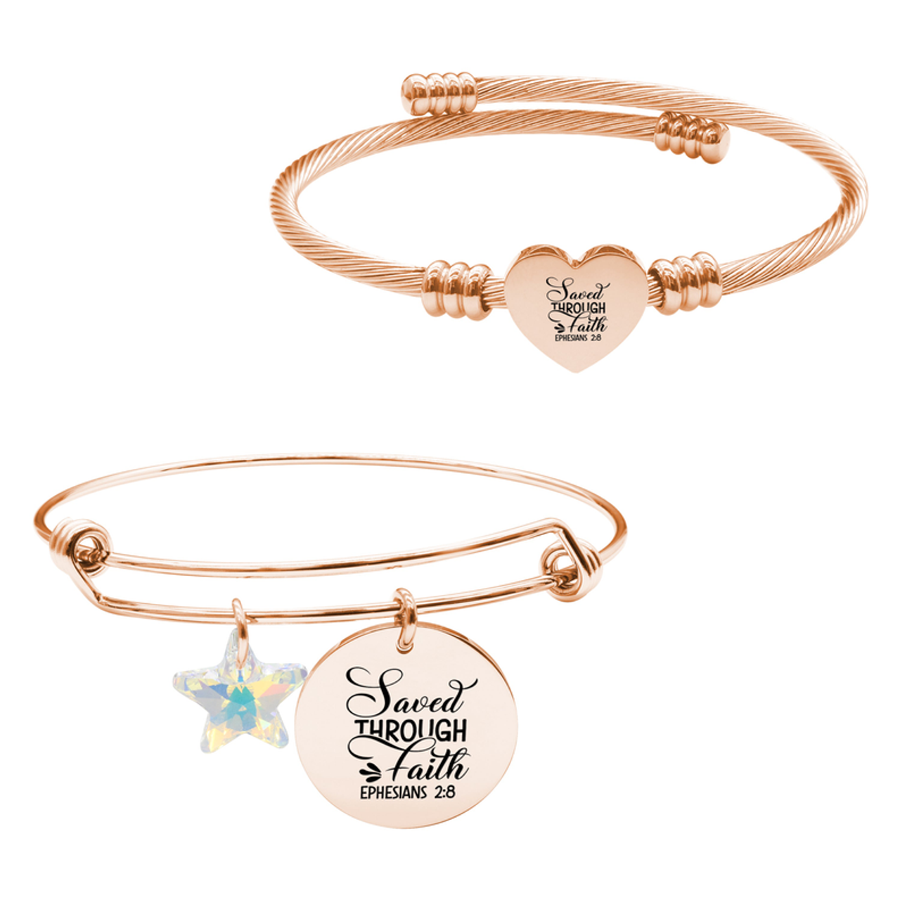 Rose Gold Plated Wire Bangle With Austrian Crystal And Heart Cable Set By Pink Box Part 2