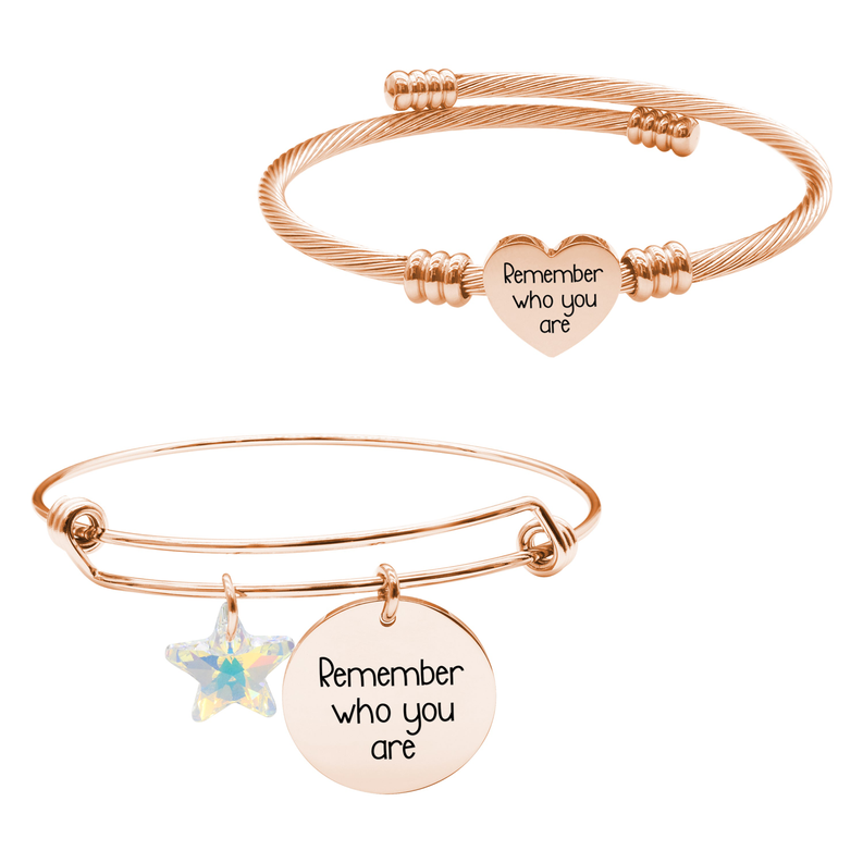 Rose Gold Plated Wire Bangle With Austrian Crystal And Heart Cable Set By Pink Box Part 2 - 23.SET.SWASTRBNGL.OHC-SCARS-RGD