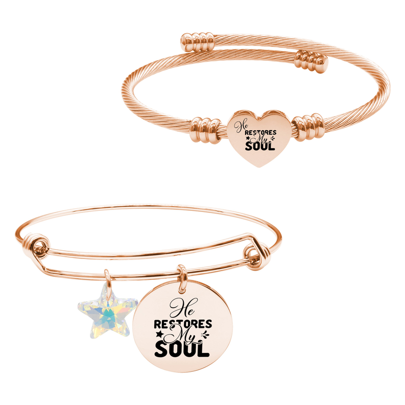 Rose Gold Plated Wire Bangle With Austrian Crystal And Heart Cable Set By Pink Box Part 2 - 23.SET.SWASTRBNGL.OHC-SVG.HERESTORESMYSOUL-RGD