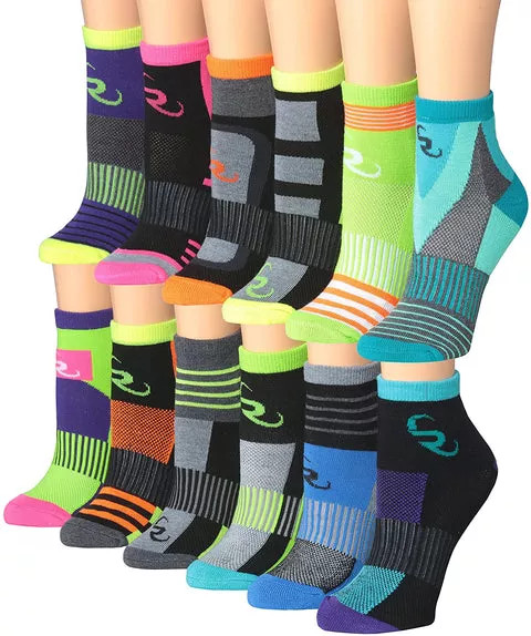 Ronnox Women's 12-Pairs Running & Athletic Sports Performance Ankle/Quarter Socks - S001910B002302P000019V010