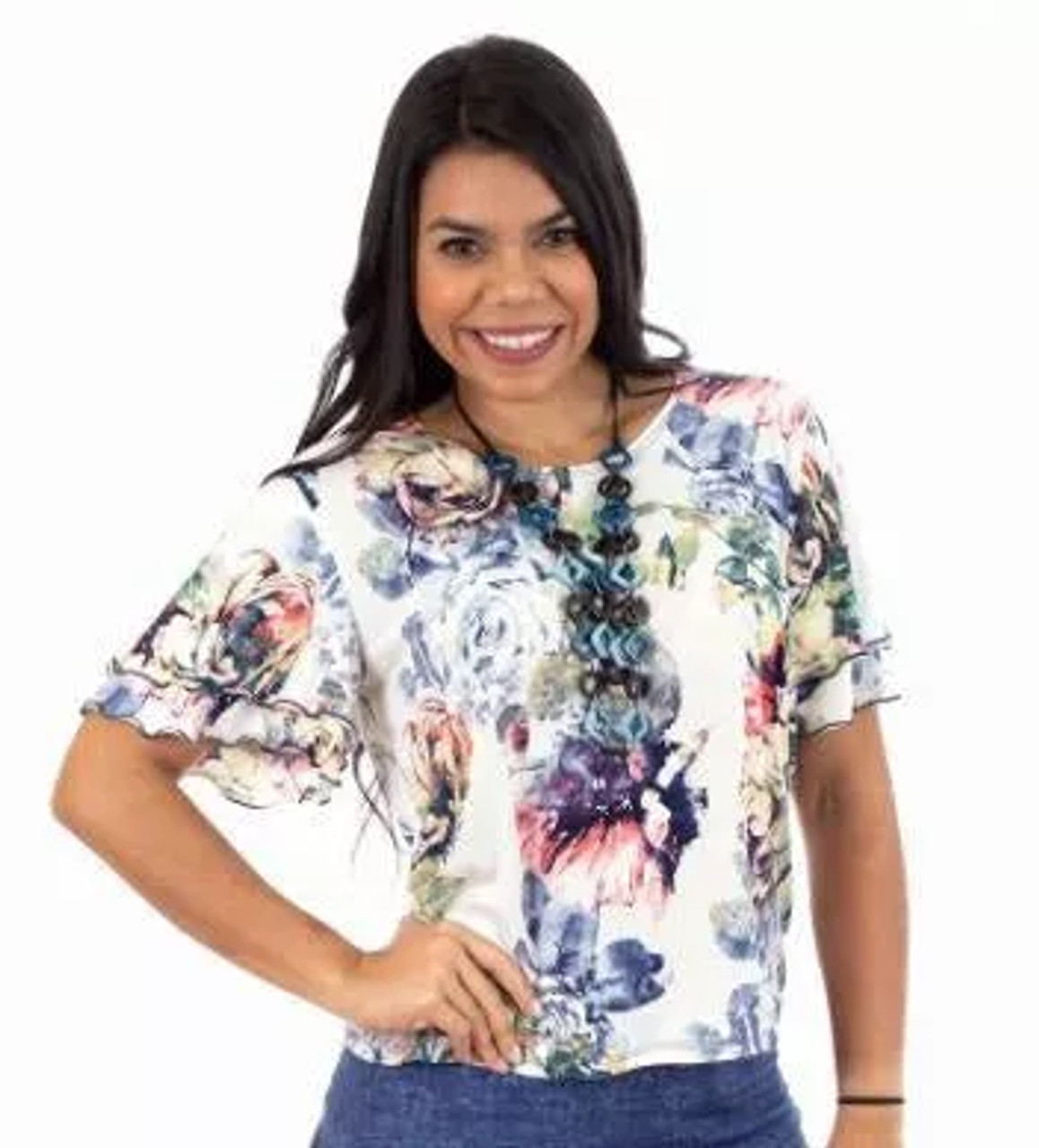 Double Ruffle Bell Sleeves Scoop Neck Top