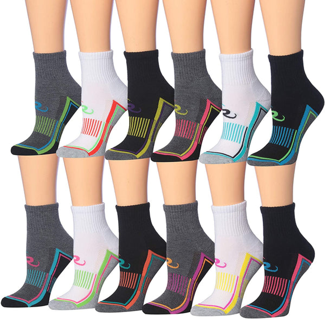 Ronnox Women's 12-Pairs Running & Athletic Sports Performance Ankle/Quarter Socks - WRQ11-AB-ML