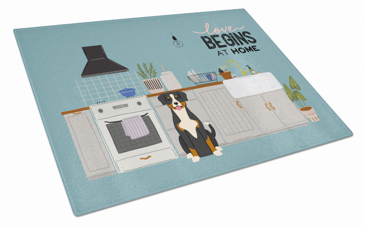 Kitchen Scene Dog Print Glass Cutting Board Large - S000213B001695P020198V007