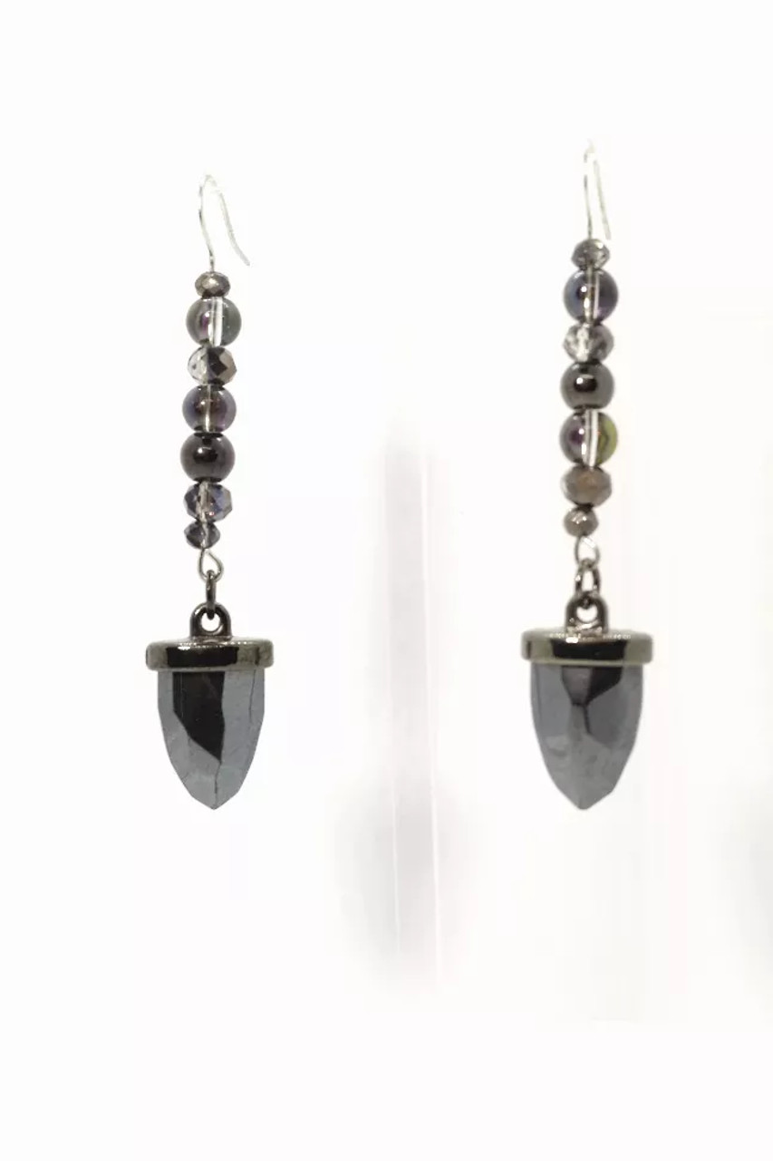 Hematite Drop and Glass Earrings