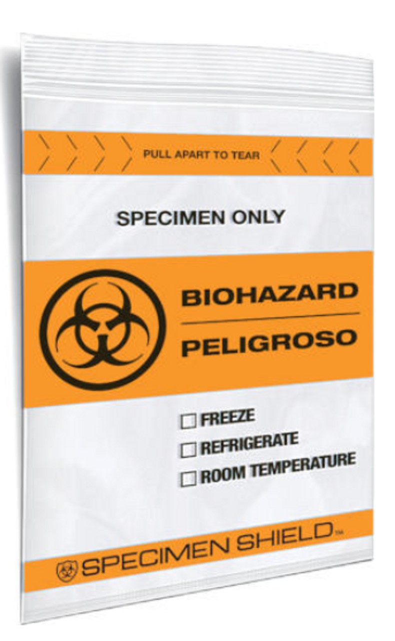 Specimen Shield Tear Pouch Bags Black and Orange