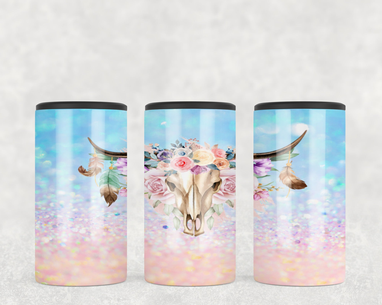 faux glitter Bull Skull  Steel can hugger - optional speaker