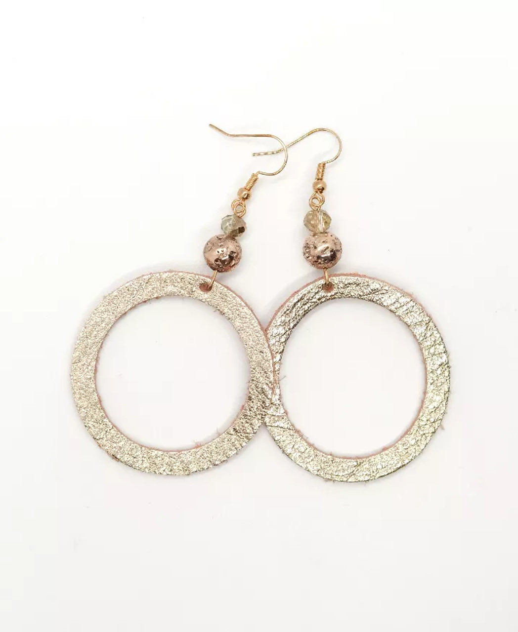 Rose Gold Leather and Lava Bead Earrings