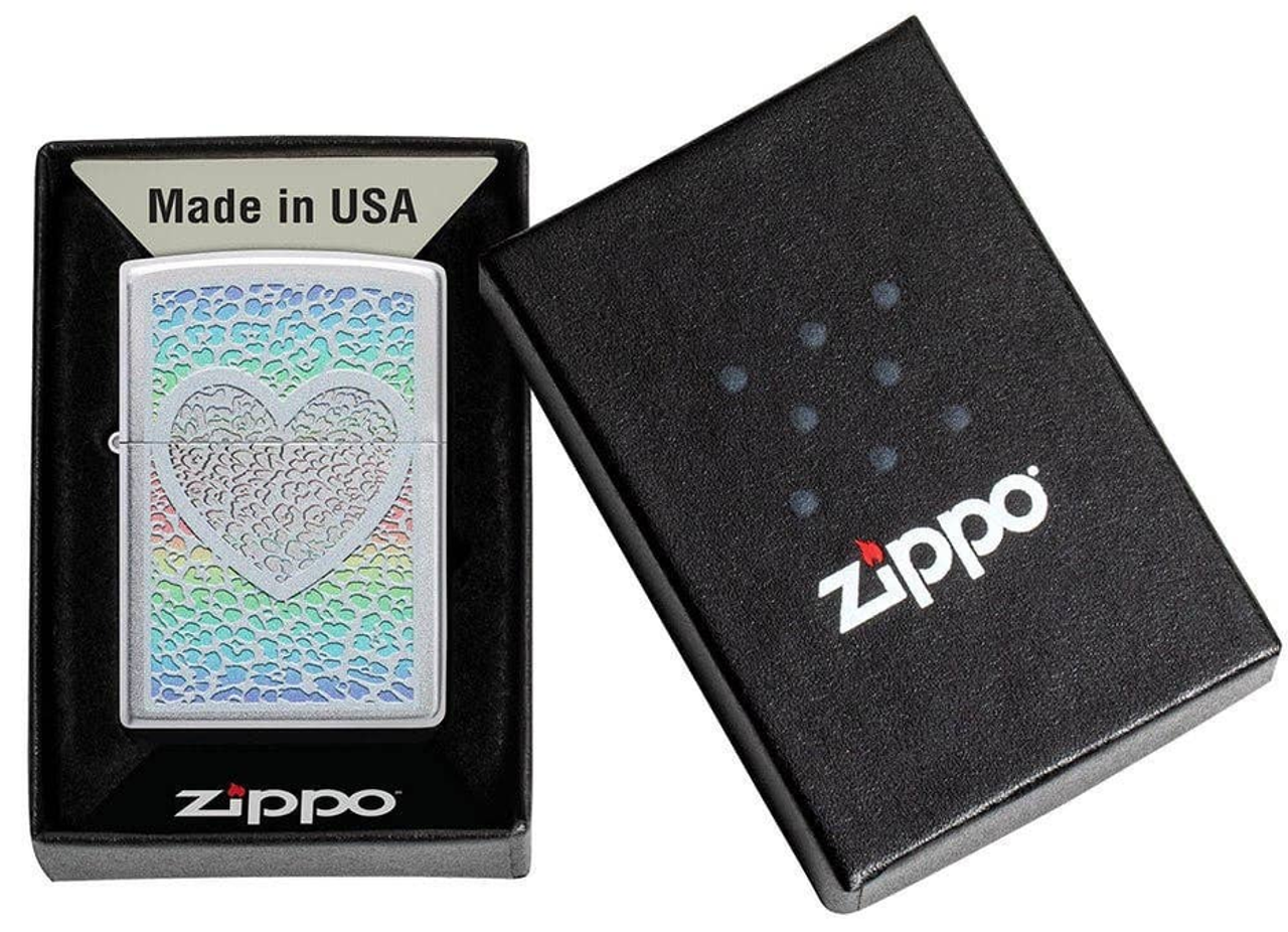 Zippo Love Heart Design Satin Chrome Finish Windproof Lighter