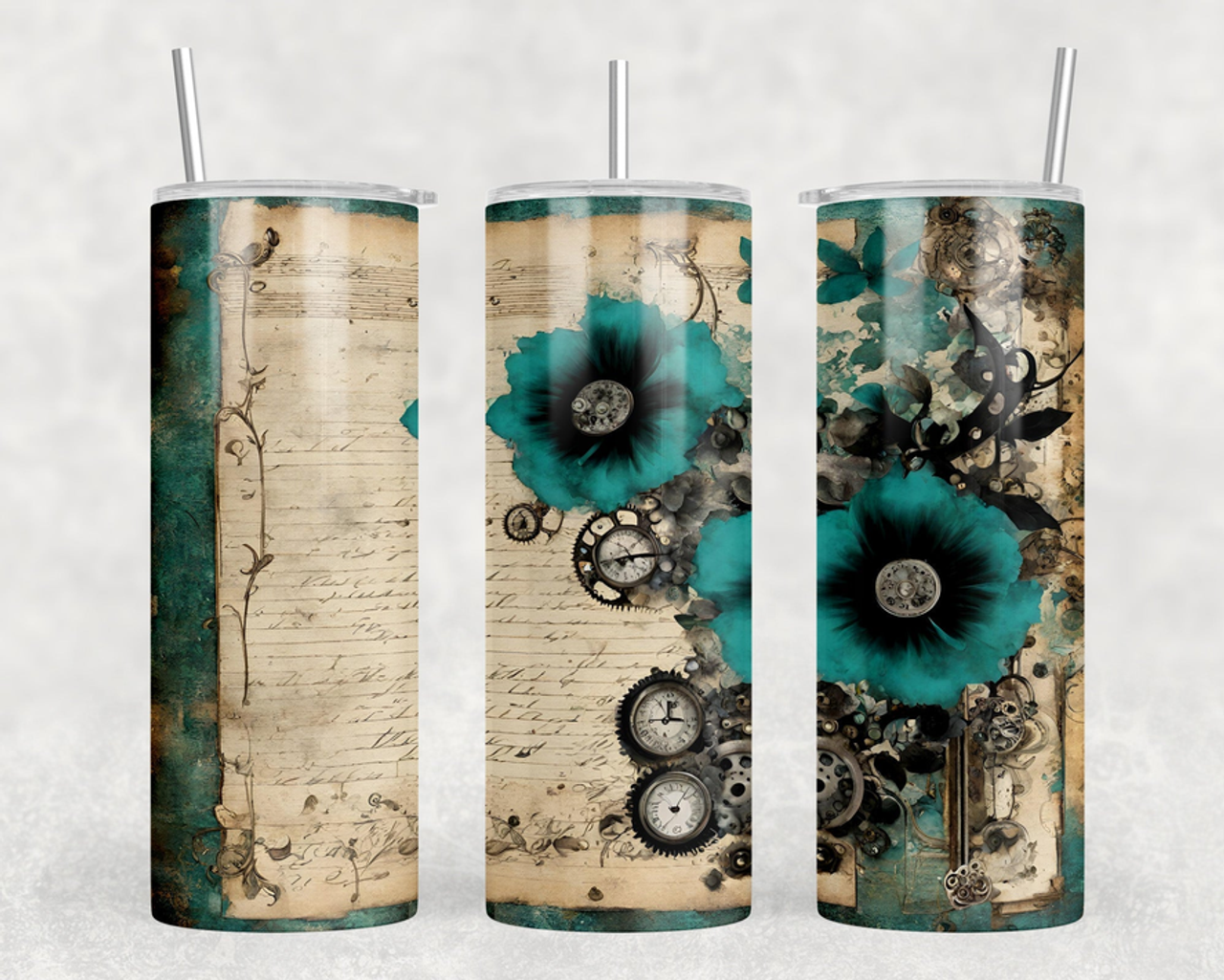 vintage flowers 20 oz Steel Tumbler With Or Without Bluetooth Speaker