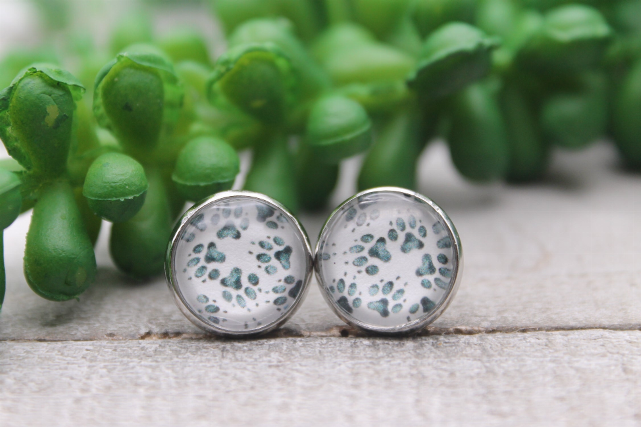 Paw Prints || Glass Stud Earrings || Hypoallergenic
