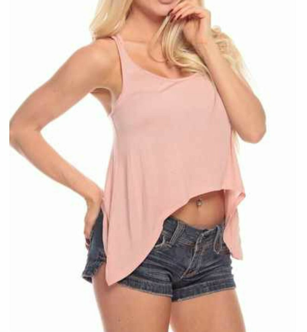Racer Back High  Sides Crop Tank Top Blush