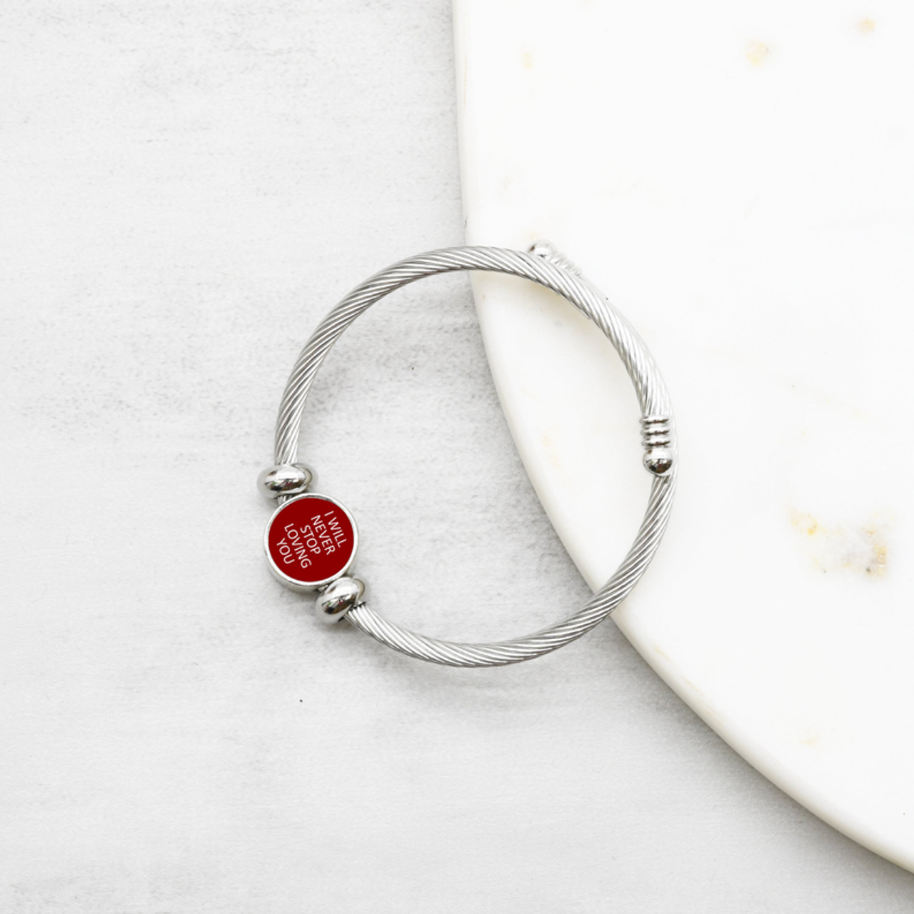 Interchangeable Reverisble Inspirational Bracelets - RND-NEVERSTOP-RED-SM