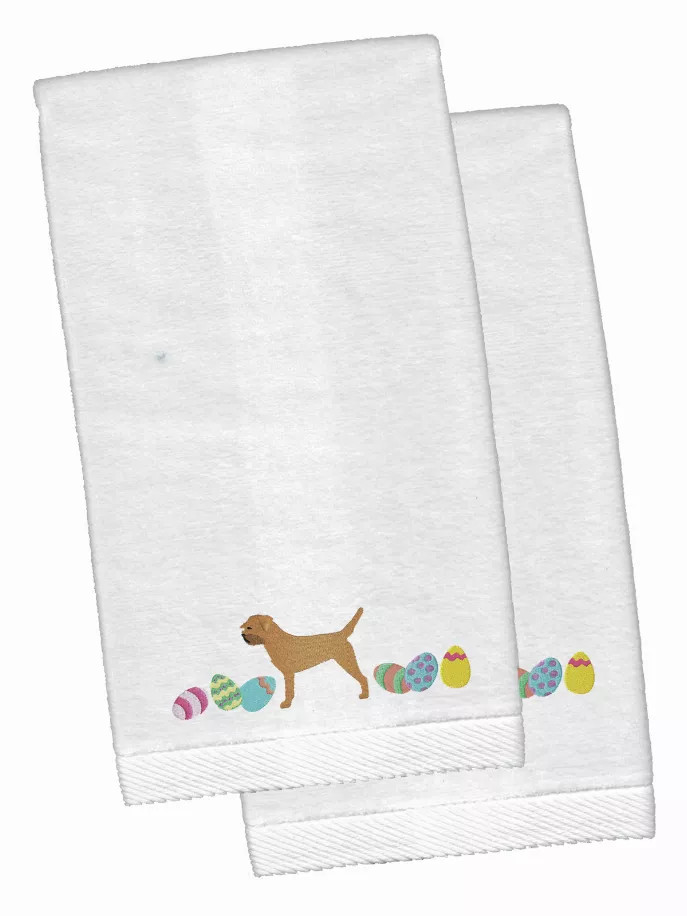 Easter Dog Design White Embroidered Plush Hand Towel Set of 2 - S000213B001695P115059V000