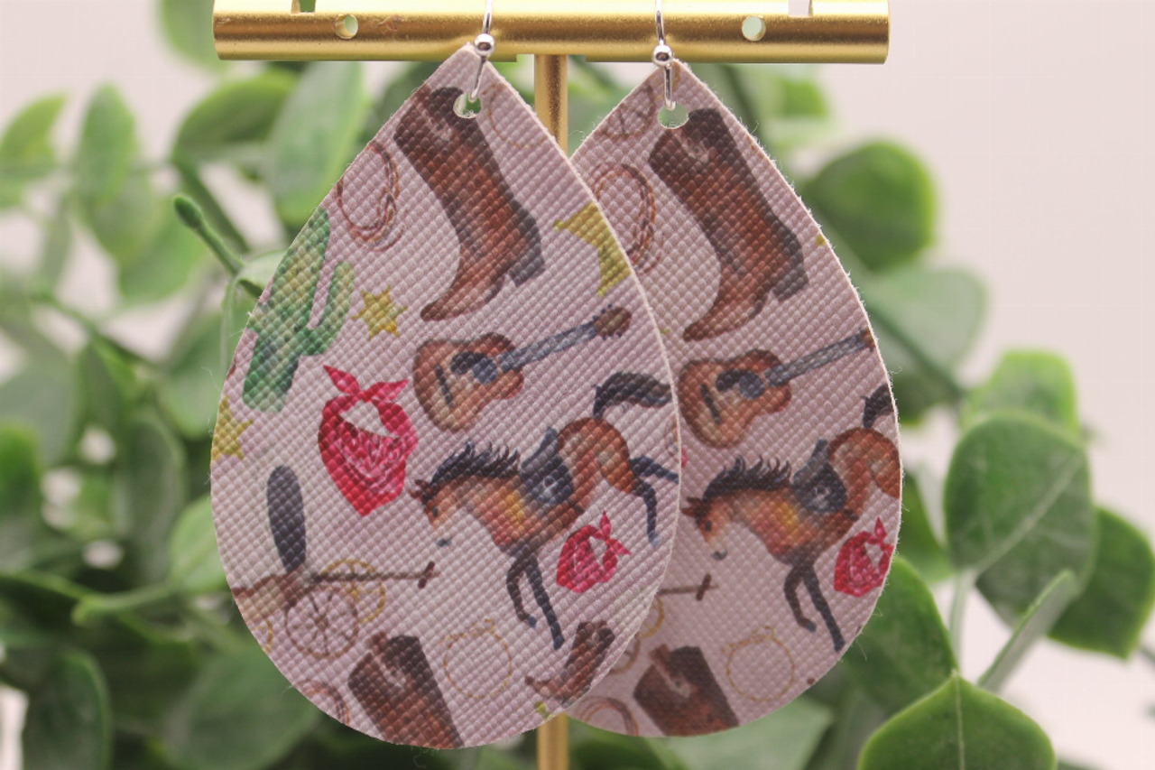 Country Mix Teardrop Faux Leather Earrings | Hypoallergenic