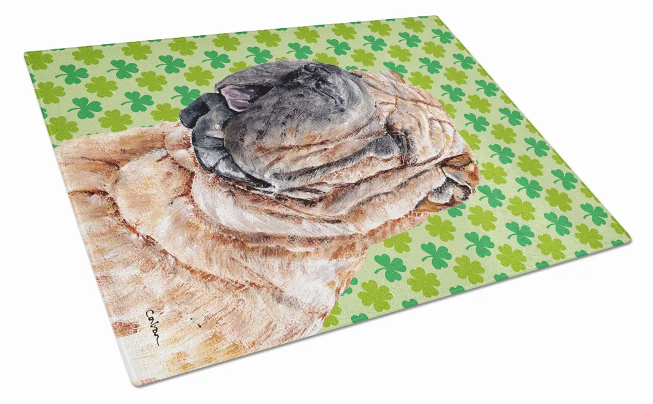 St. Patrick's Day Dog Print Glass Cutting Board Large - SC9719LCB