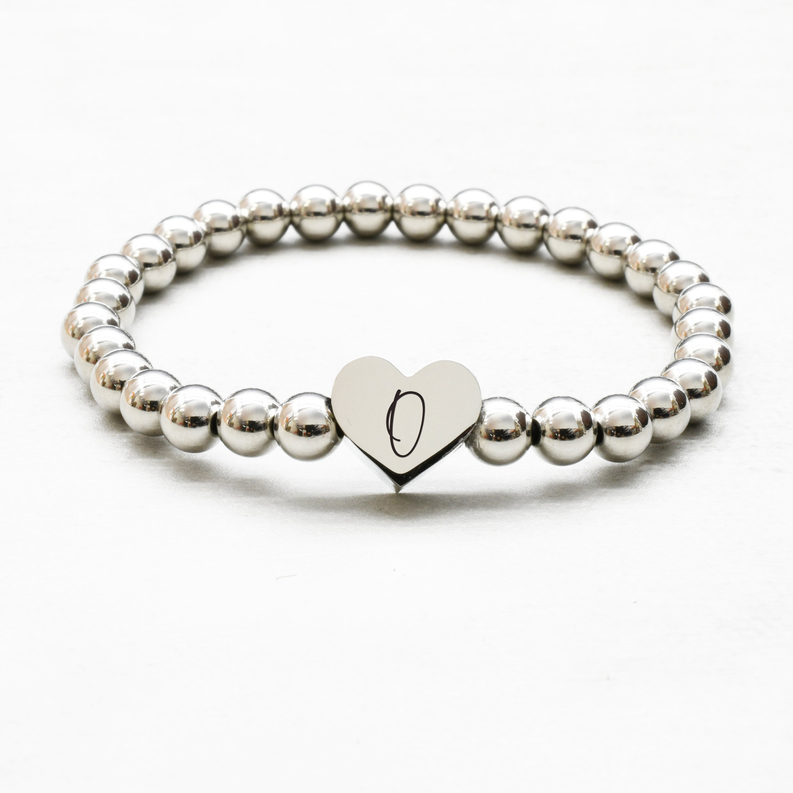 Stackable 7 Inch Beaded Heart Initial Bracelets By Pink Box - S001536B002521P000093V015