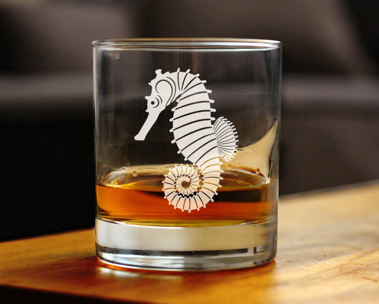 Seahorse Whiskey Rocks Glass - Ocean Beach Gifts and Decor