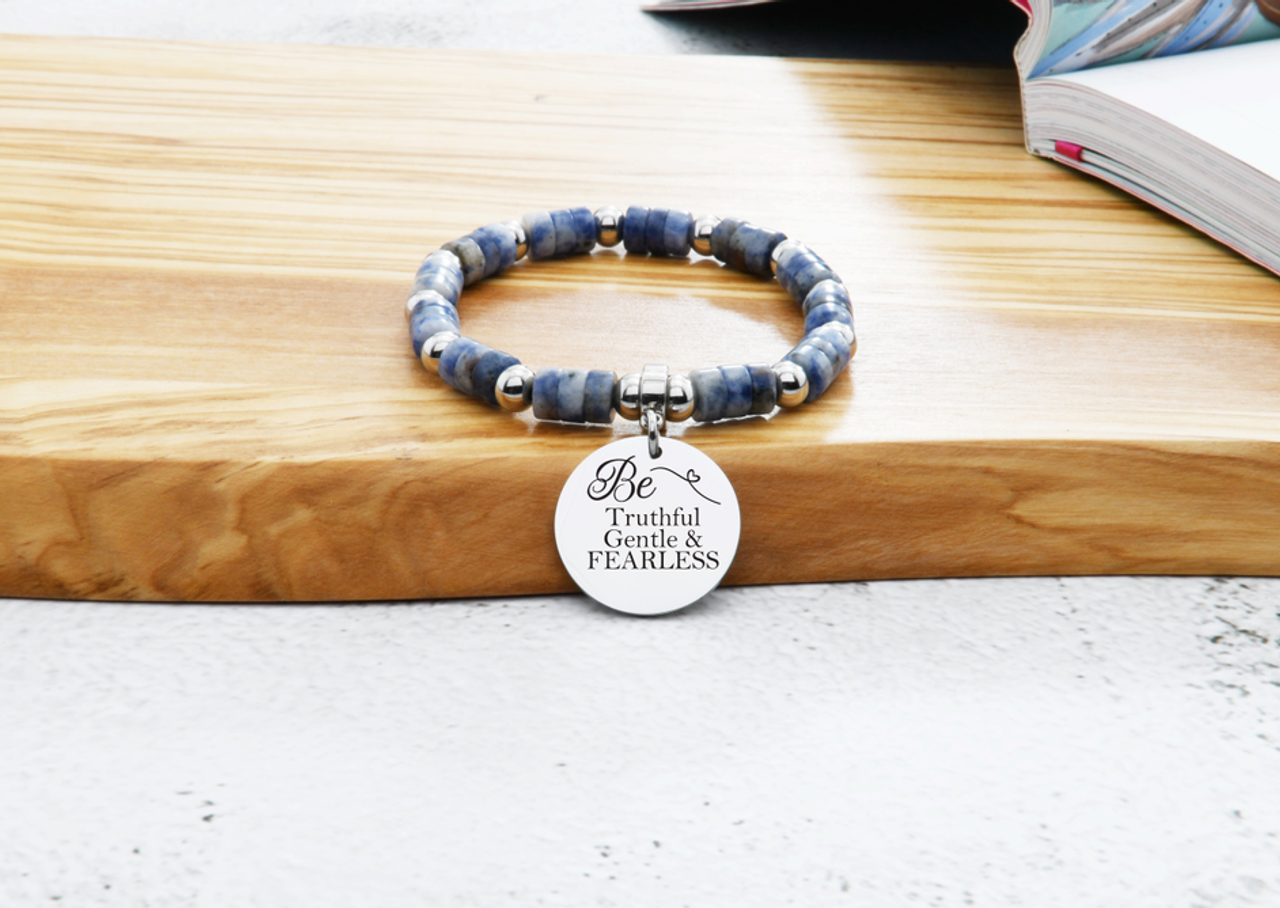 Natural Sodalite Inspirational Stretch Bracelet By Pink Box - ODALITEBEYOUROWNHERO