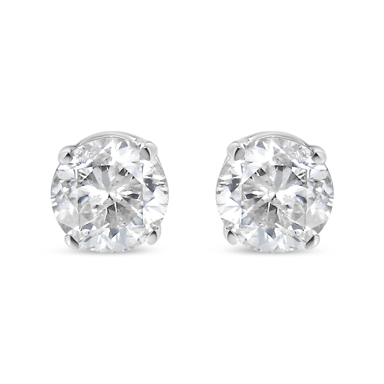 14K White Gold 3/8 Cttw Round Brilliant-Cut Near Colorless Diamond Classic 4-Prong Stud Earrings (H-I Color, SI1-SI2 Clarity)