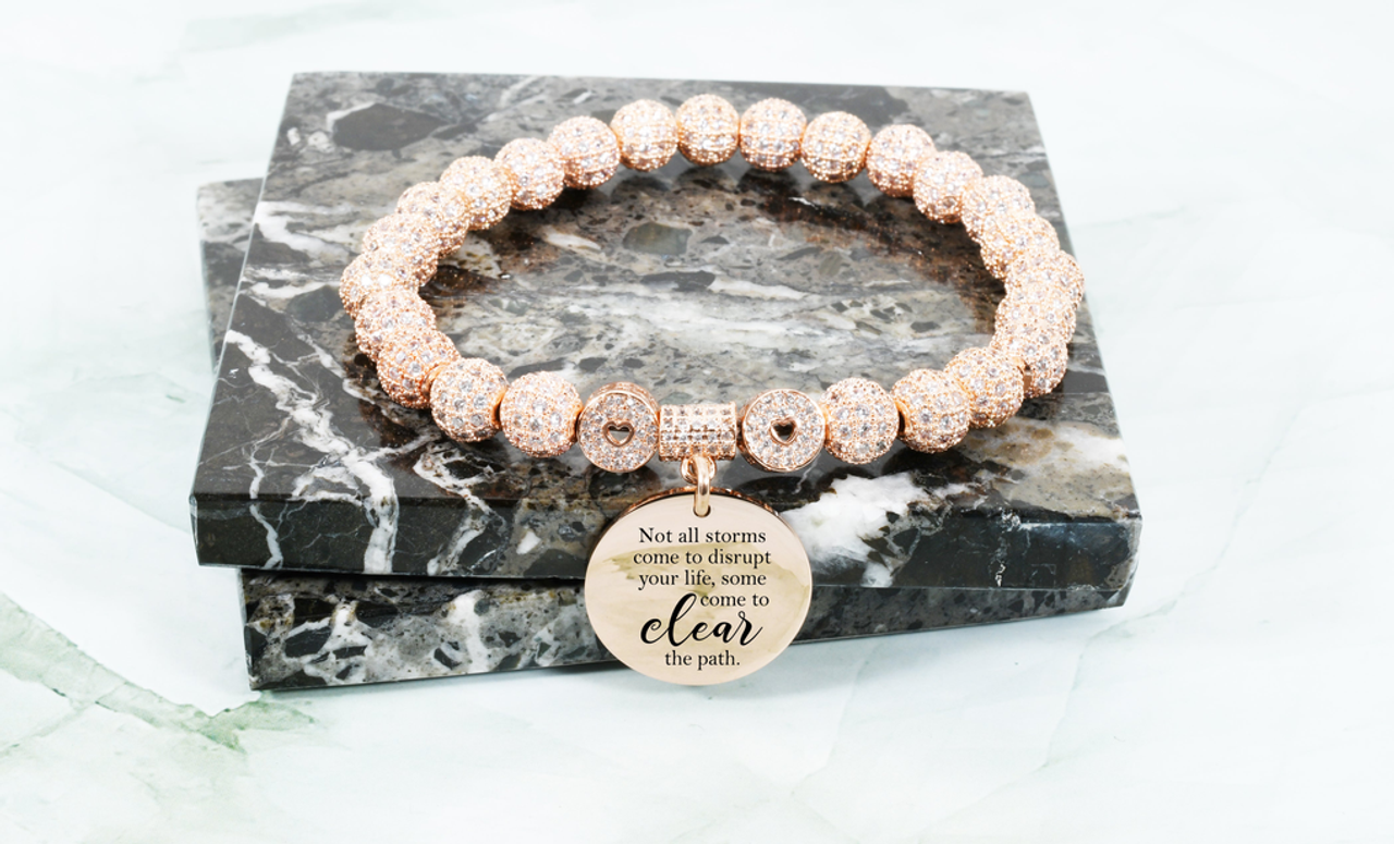 Iced Out Hearts Inspirational Stretch Bracelet - HRTCLEARTHEPATHRGDLG