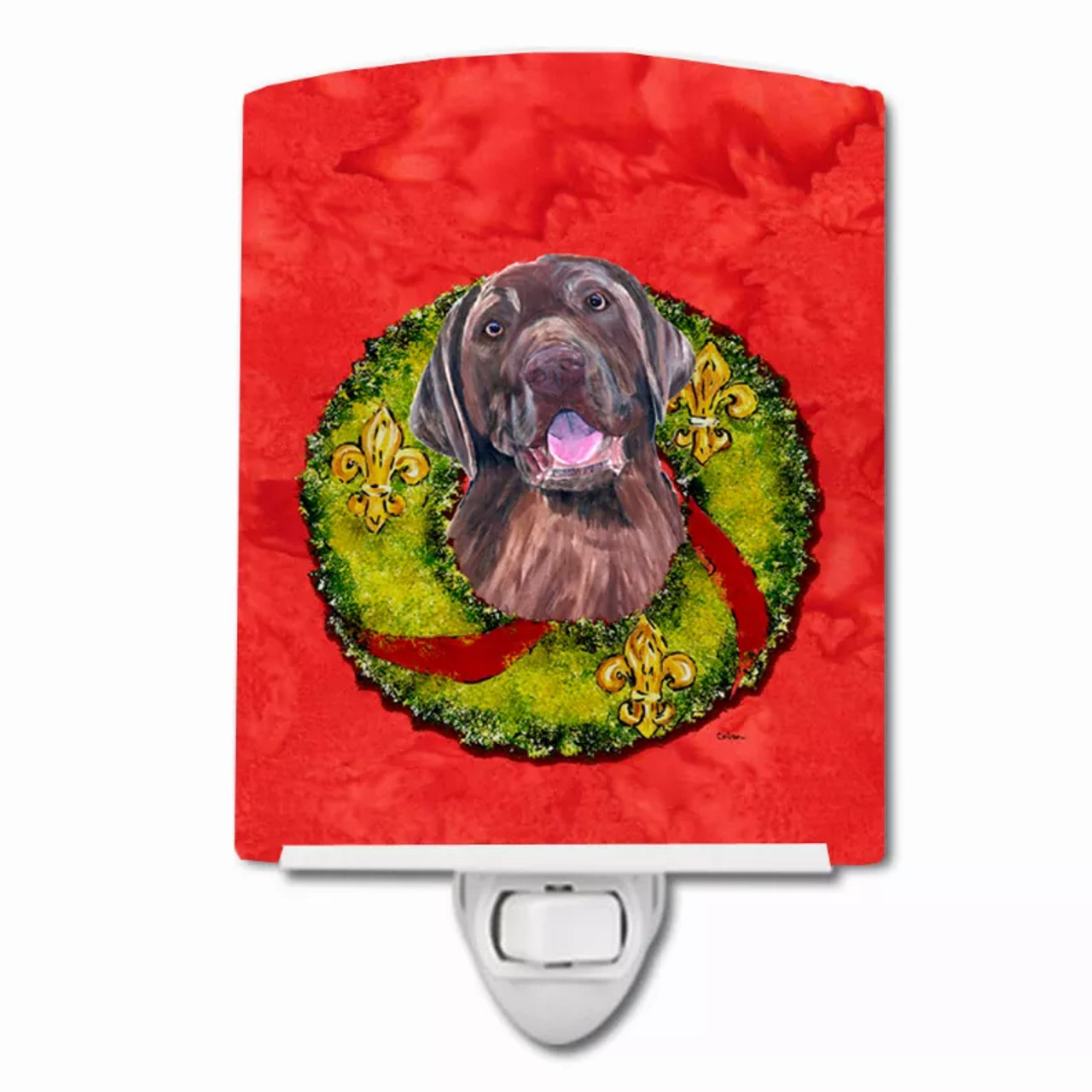 Christmas Wreath Dog Art Ceramic Night Light - S000213B001695P103237V000