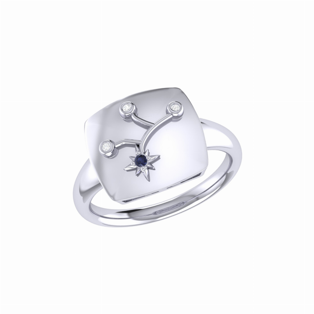 Virgo Maiden Blue Sapphire & Diamond Constellation Signet Ring in Sterling Silver - LMJCSR0006W-1