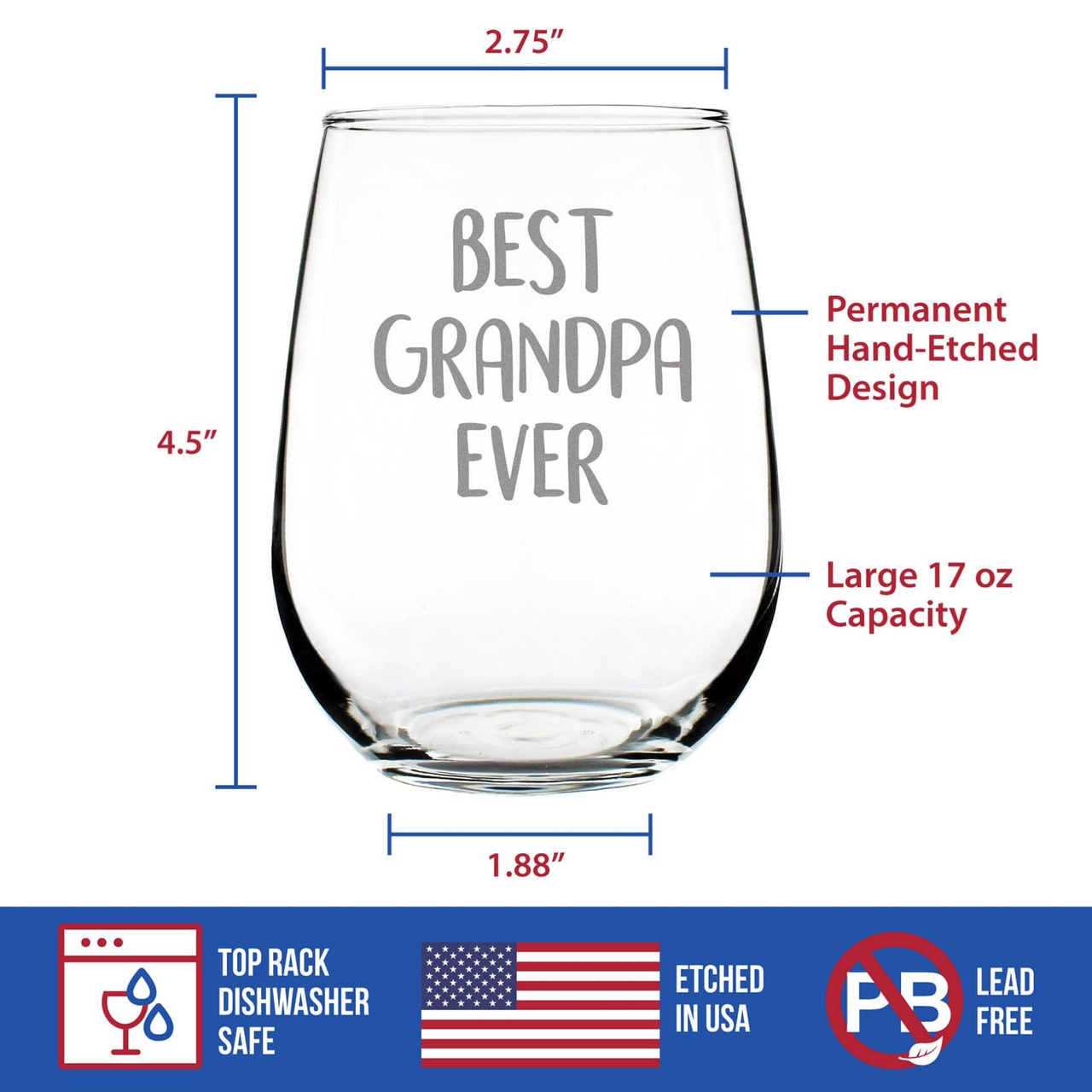 Best Grandpa Ever Stemless Wine Glass - Father's Day Gifts
