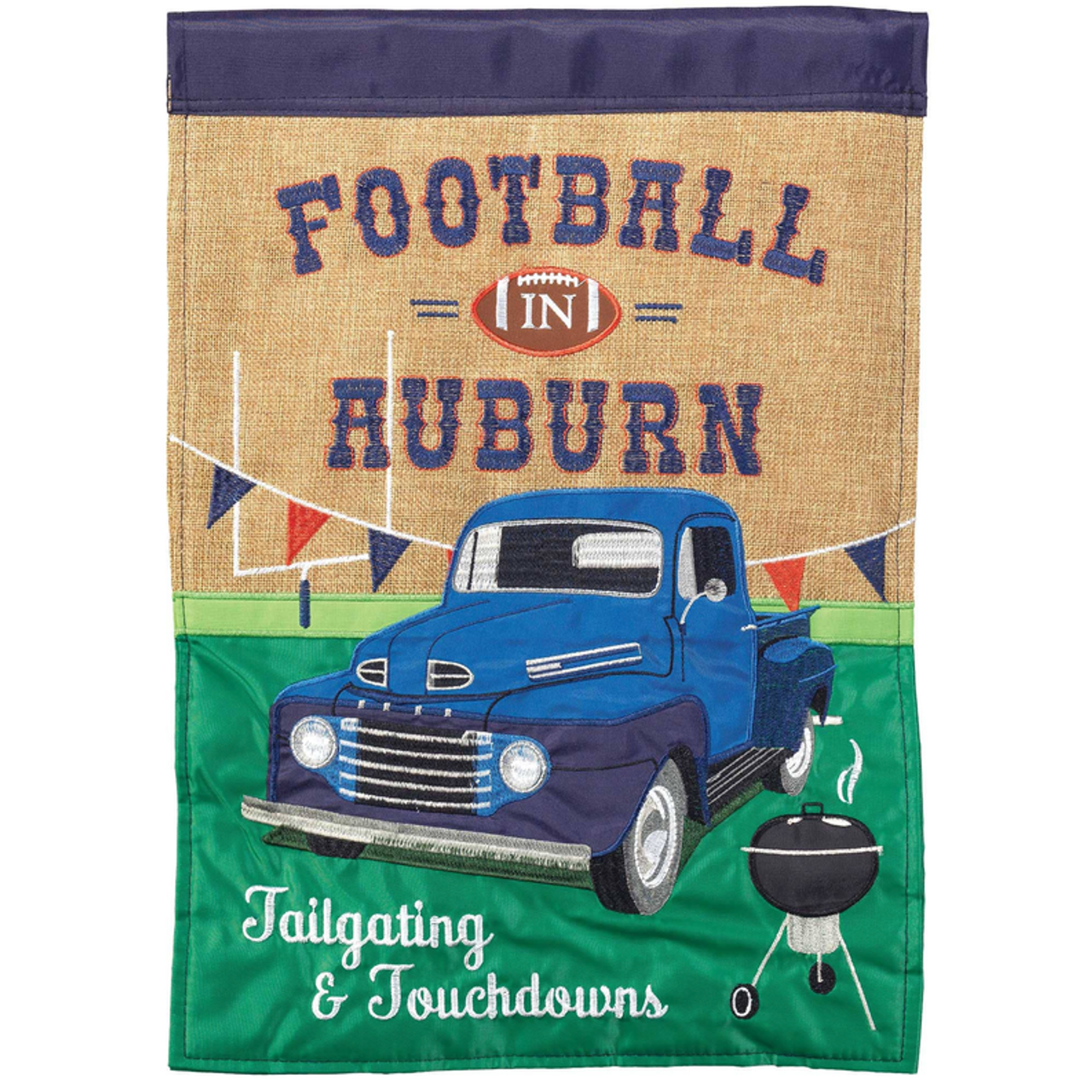 Football In Aub Nvy&Org Flag Burlap Garden