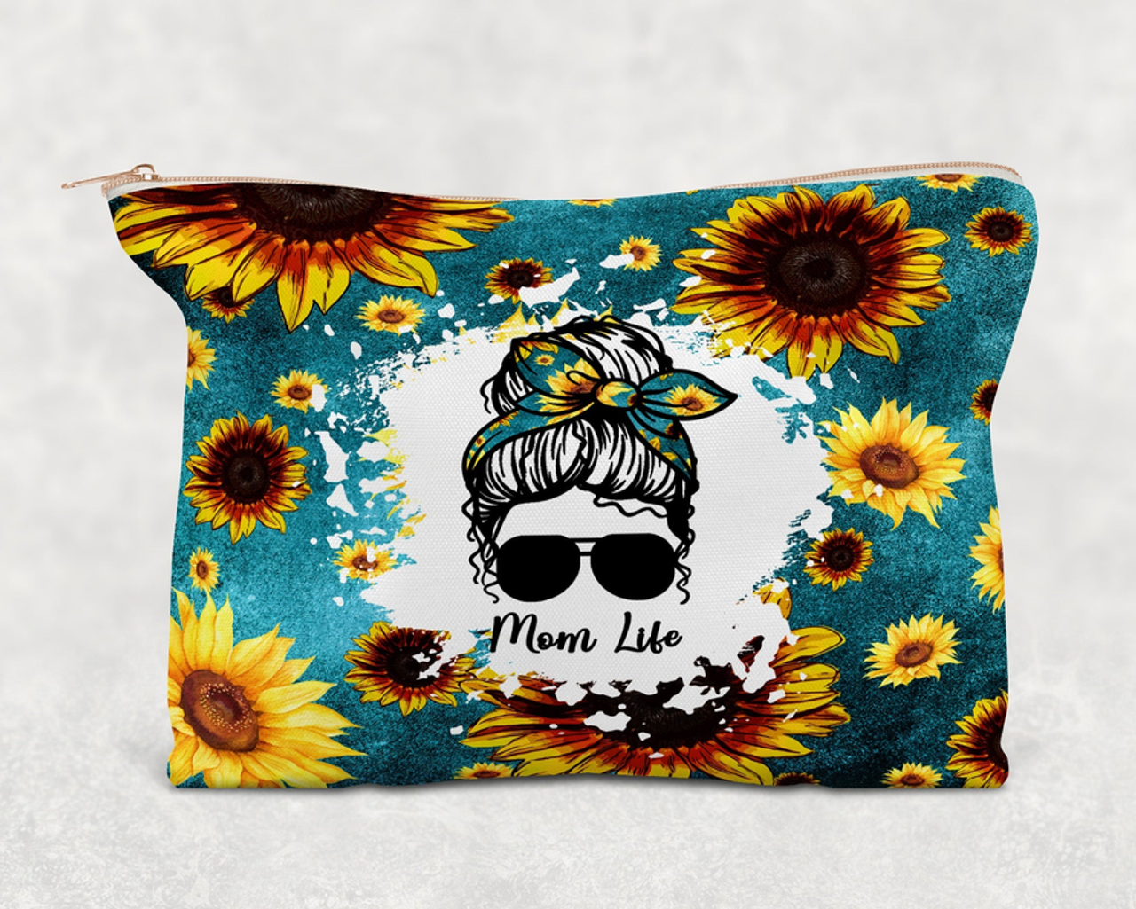 Sunflower Mom Life  Printed Canvas Zipper Bag