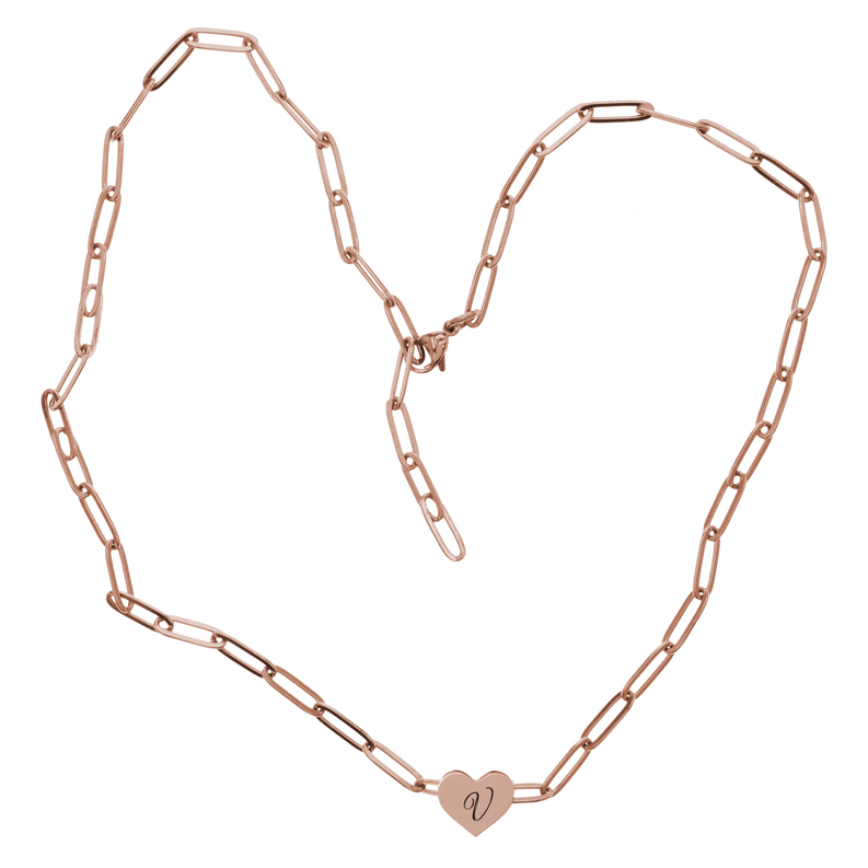 Women's Reversible Heart Initial Paper Clip Necklace By Pink Box - PinkBox3-6743